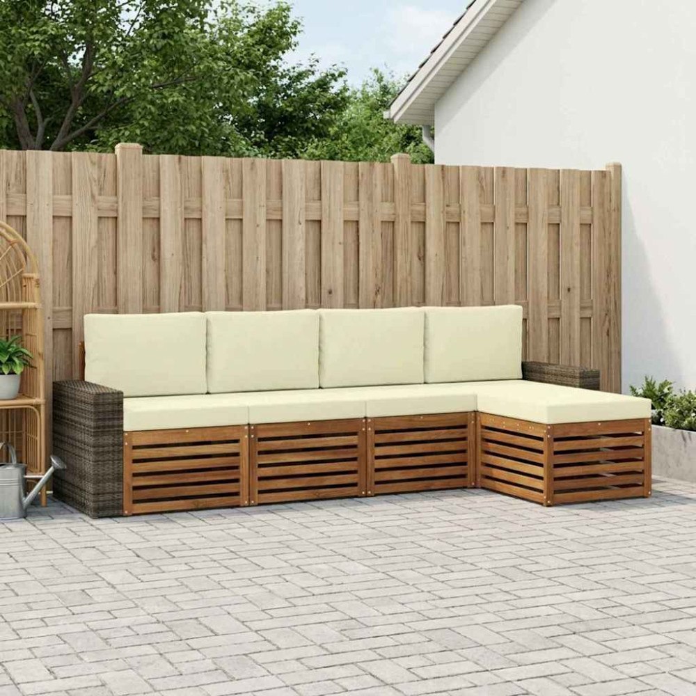 vidaXL Utomhussoffset med kudde 5 pcs Naturlig och Grädde