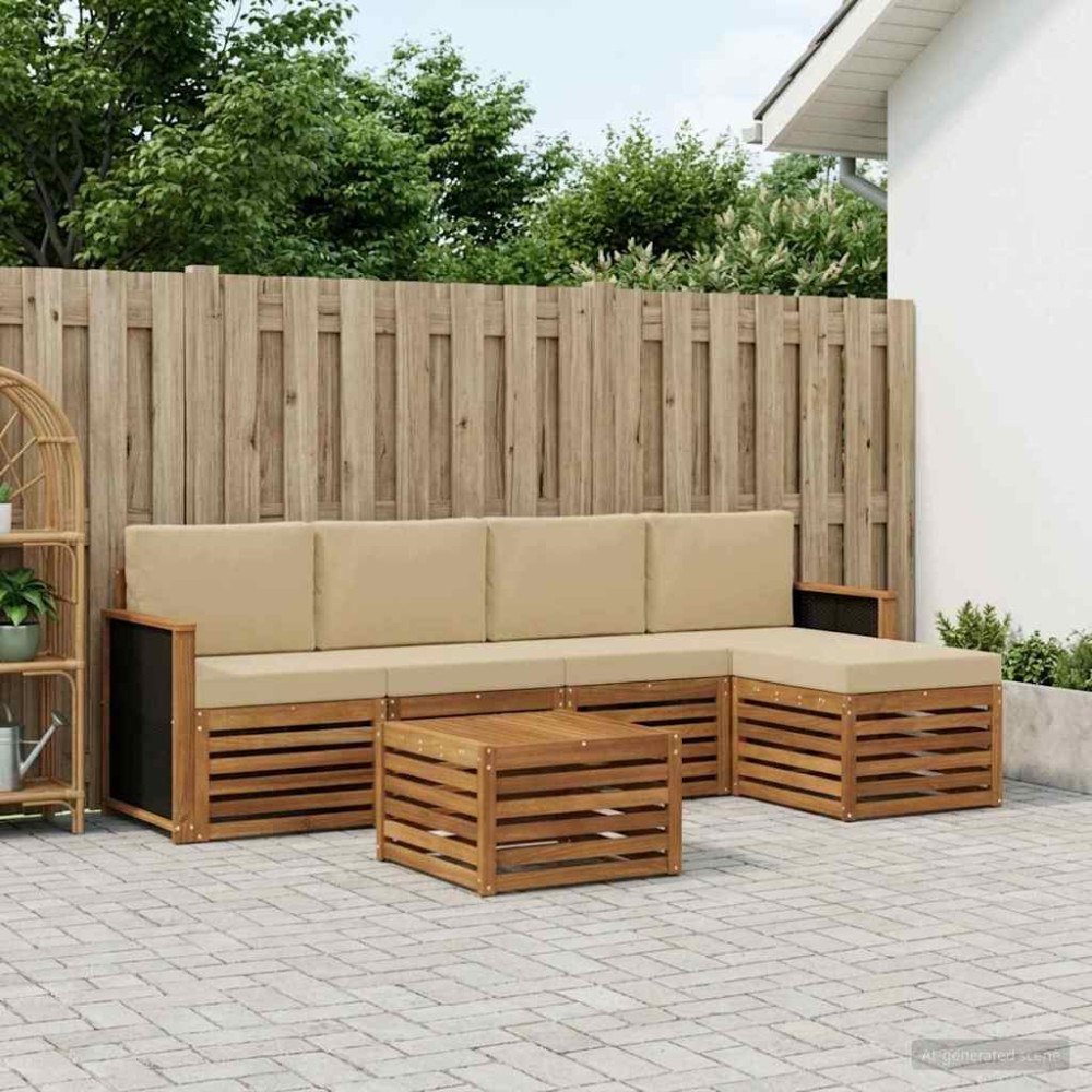 vidaXL Utomhussoffset med kudde 6 pcs Naturlig och Beige