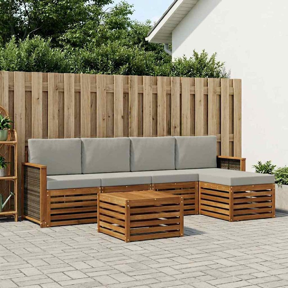 vidaXL Utomhussoffset med kudde 6 pcs Naturlig och ljusgrå