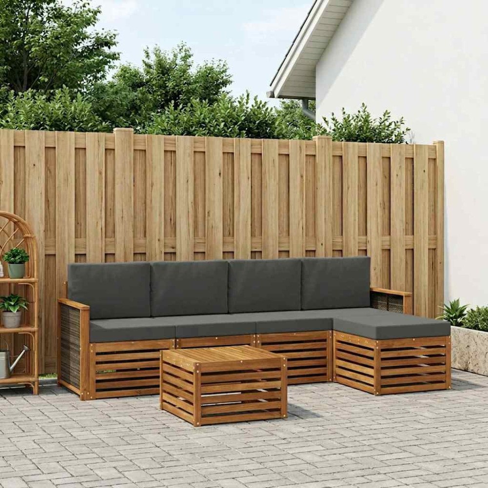 vidaXL Utomhussoffset med kudde 6 pcs Naturlig och Antracit