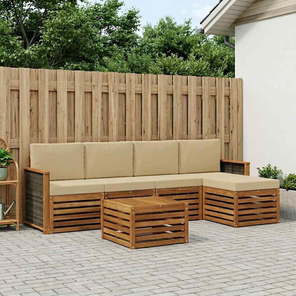 vidaXL Utomhussoffset med kudde 6 pcs Naturlig och Beige