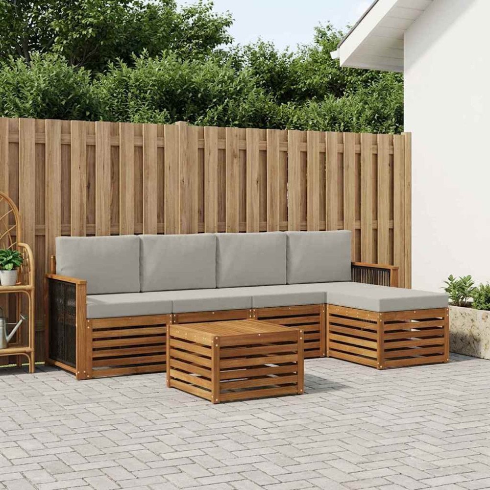vidaXL Utomhussoffset med kudde 6 pcs Naturlig och ljusgrå
