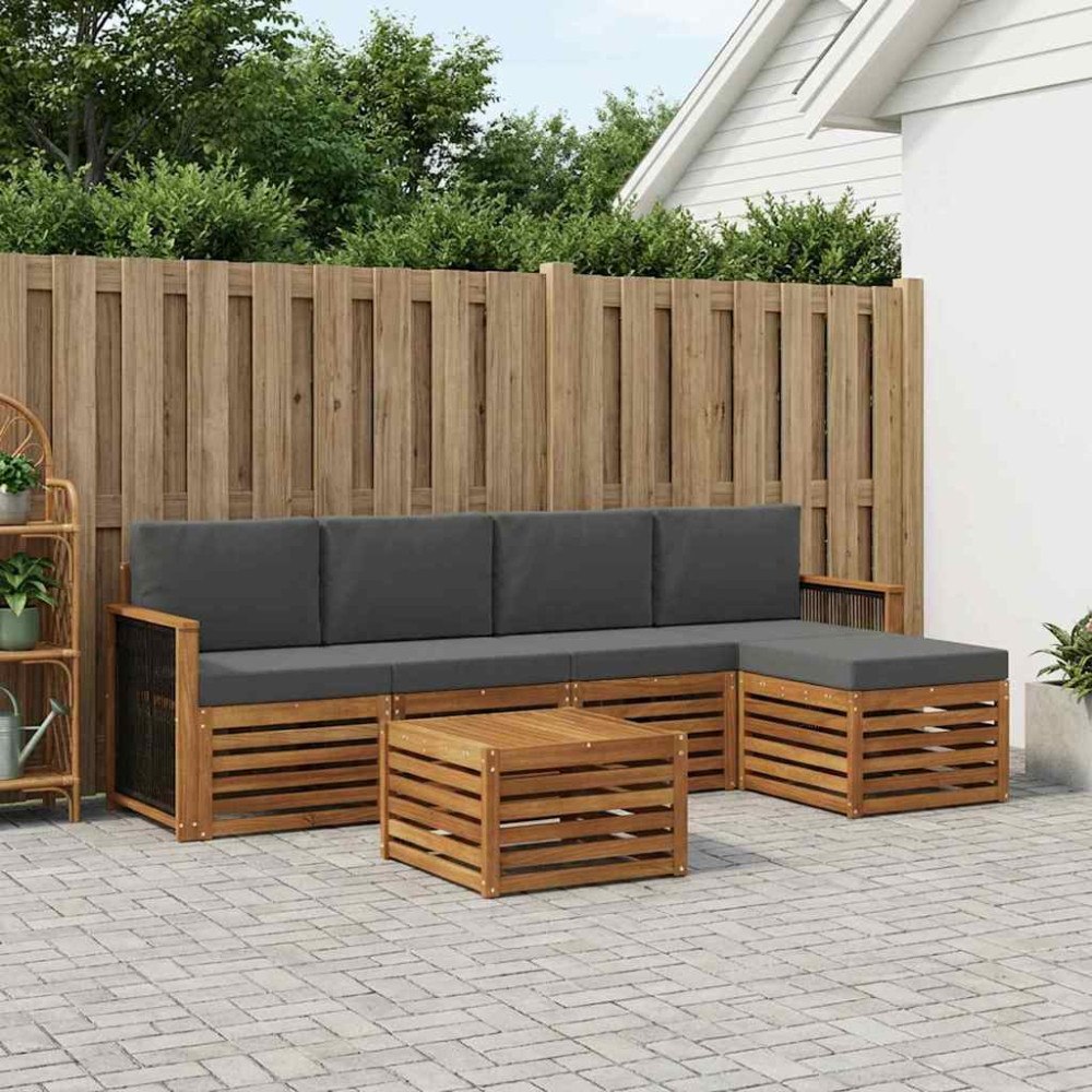vidaXL Utomhussoffset med kudde 6 pcs Naturlig och Antracit
