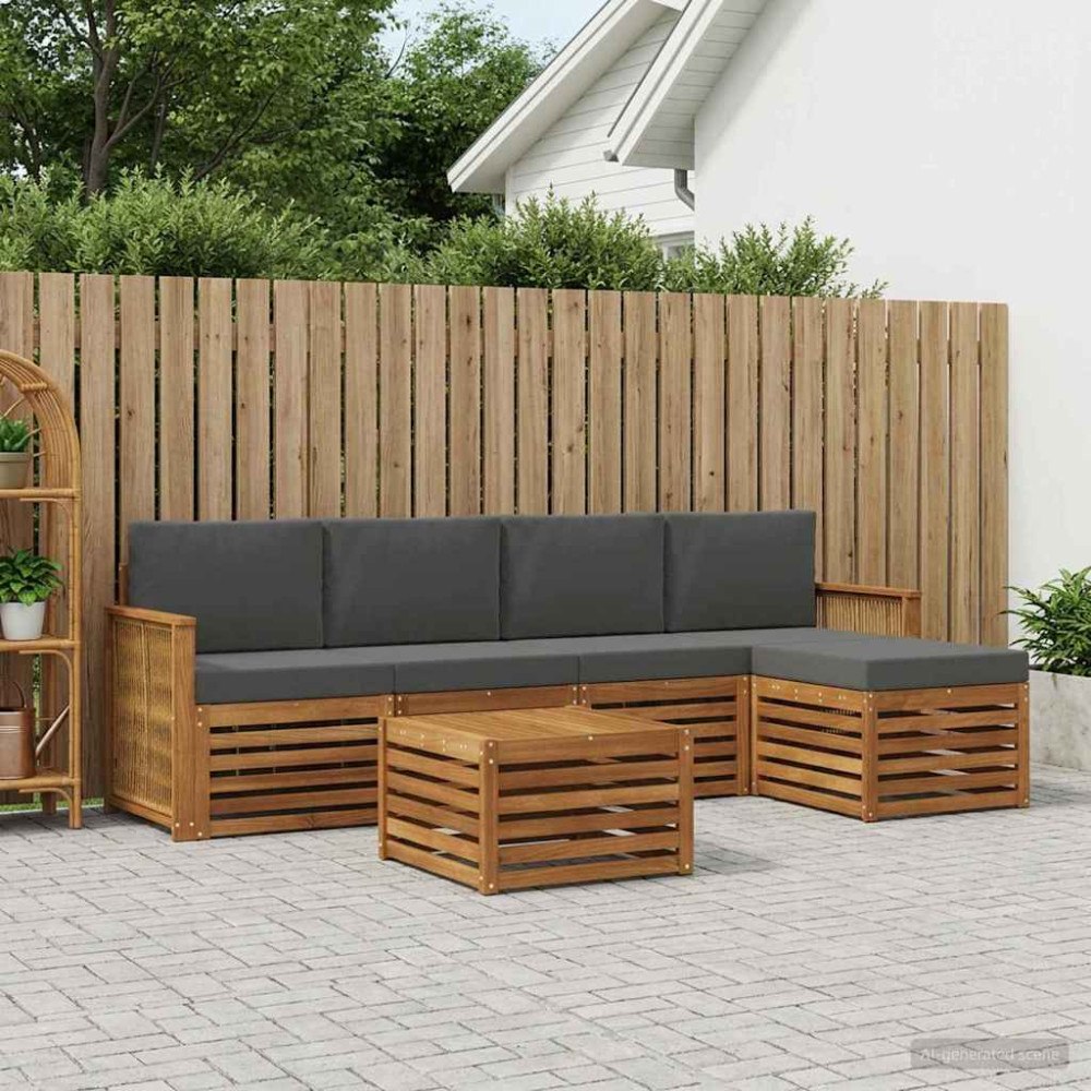 vidaXL Utomhussoffset med kudde 6 pcs Naturlig och Antracit