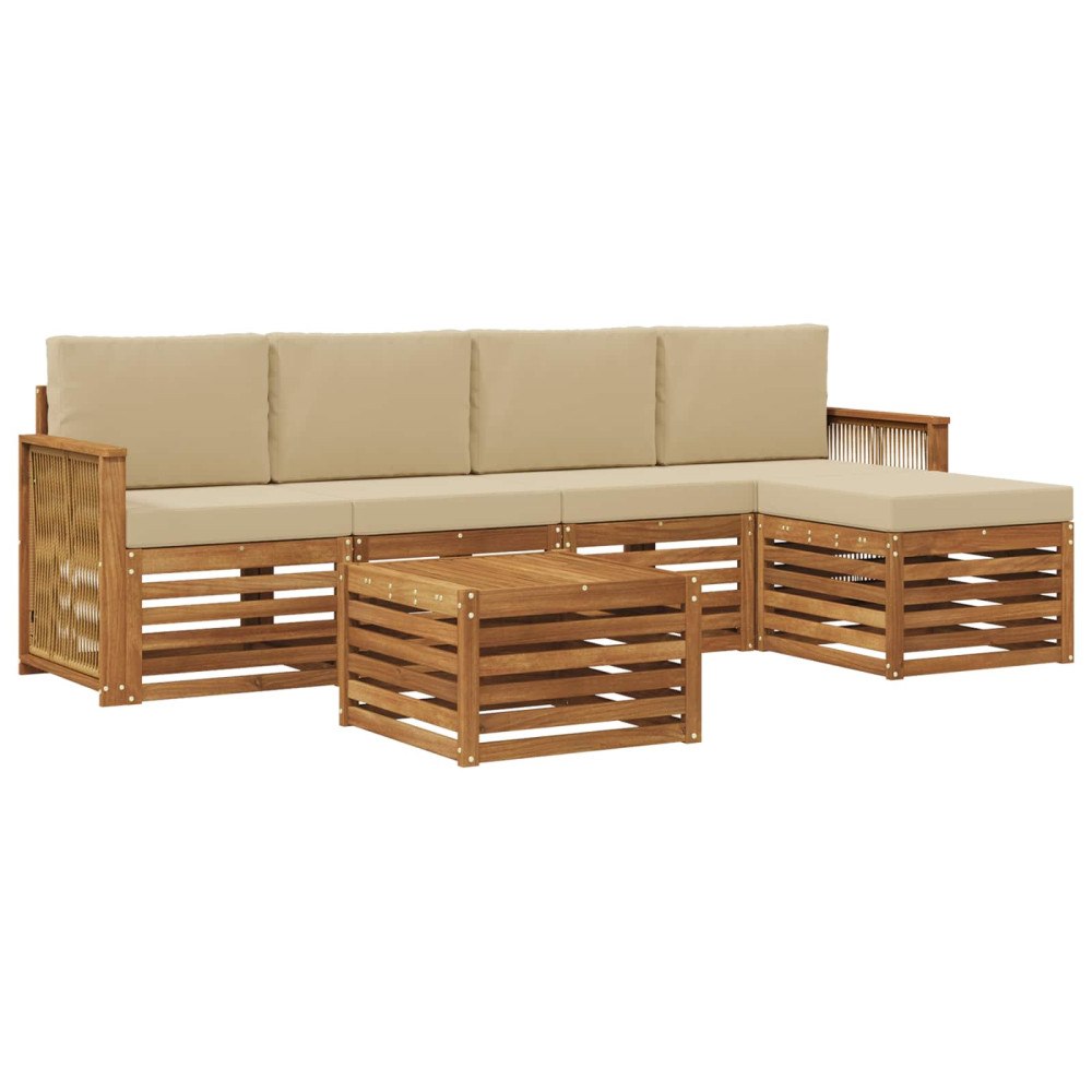 vidaXL Utomhussoffset med kudde 6 pcs Naturlig och Beige
