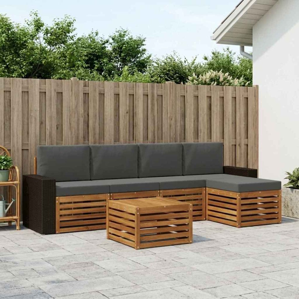 vidaXL Utomhussoffset med kudde 6 pcs Naturlig och Antracit