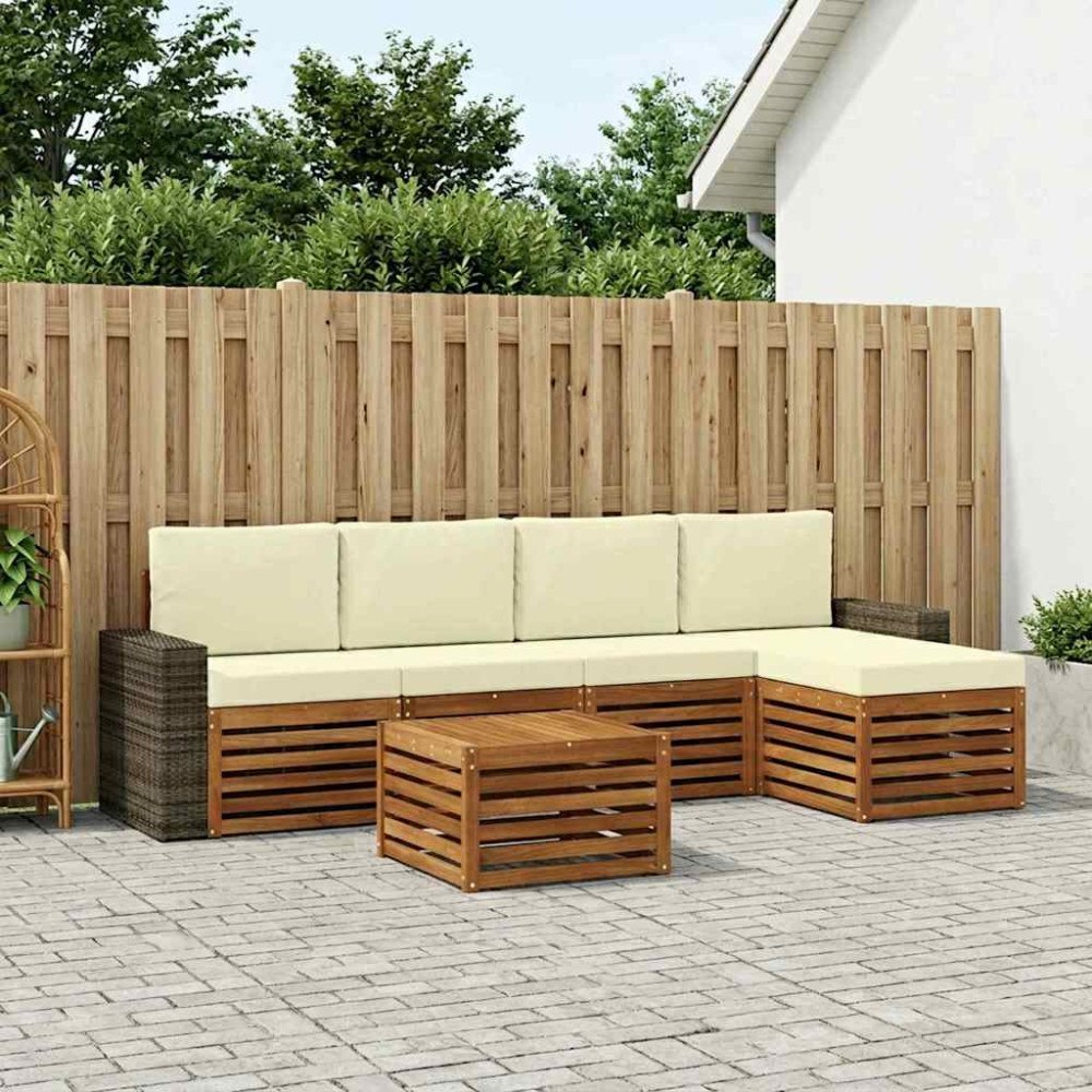 vidaXL Utomhussoffset med kudde 6 pcs Naturlig och Grädde