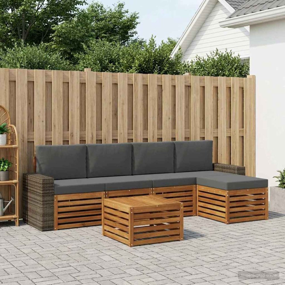 vidaXL Utomhussoffset 6 pcs Naturlig och Antracit