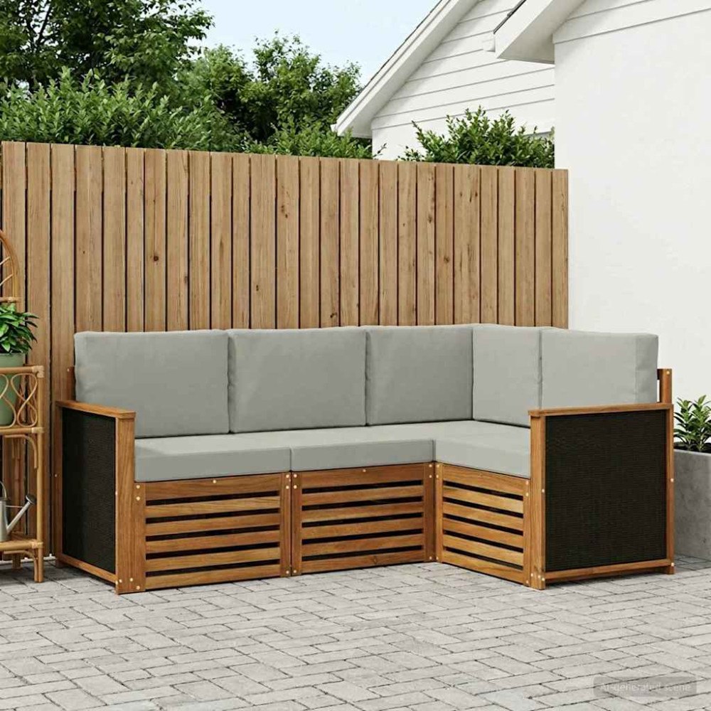 vidaXL Soffgrupper med kudde 4 pcs Massivt Akaciaträ