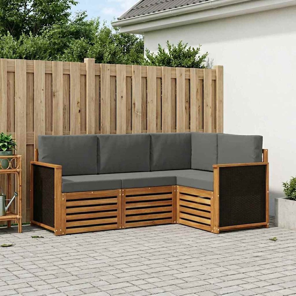 vidaXL Soffgrupper med kudde 4 pcs Massivt Akaciaträ