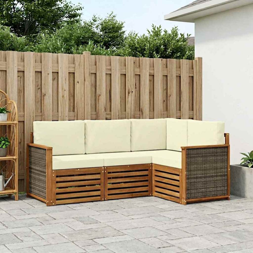 vidaXL Soffgrupper med kudde 4 pcs Massivt Akaciaträ
