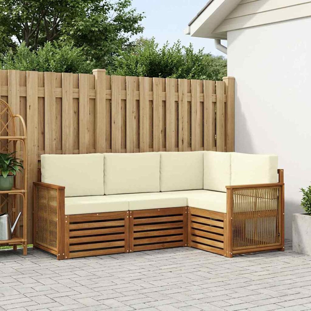 vidaXL Soffgrupper med kudde 4 pcs Massivt Akaciaträ