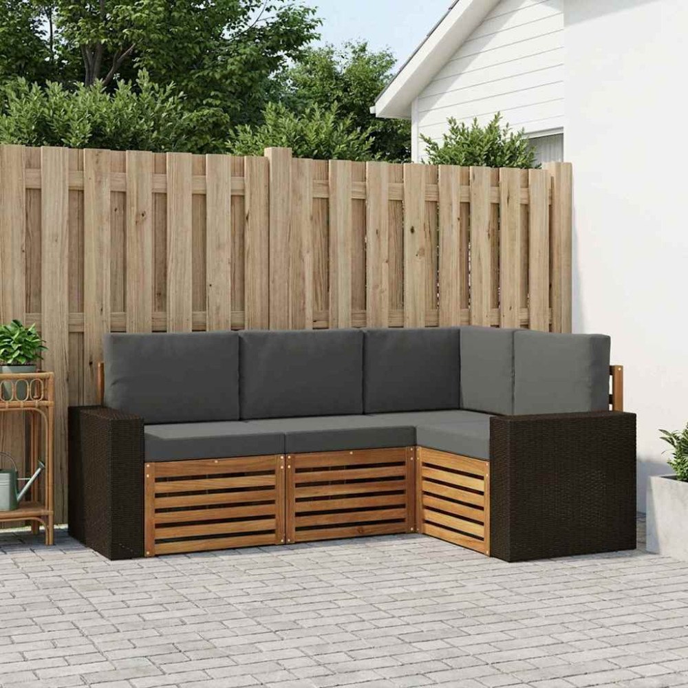 vidaXL Soffgrupper med kudde 4 pcs Massivt Akaciaträ