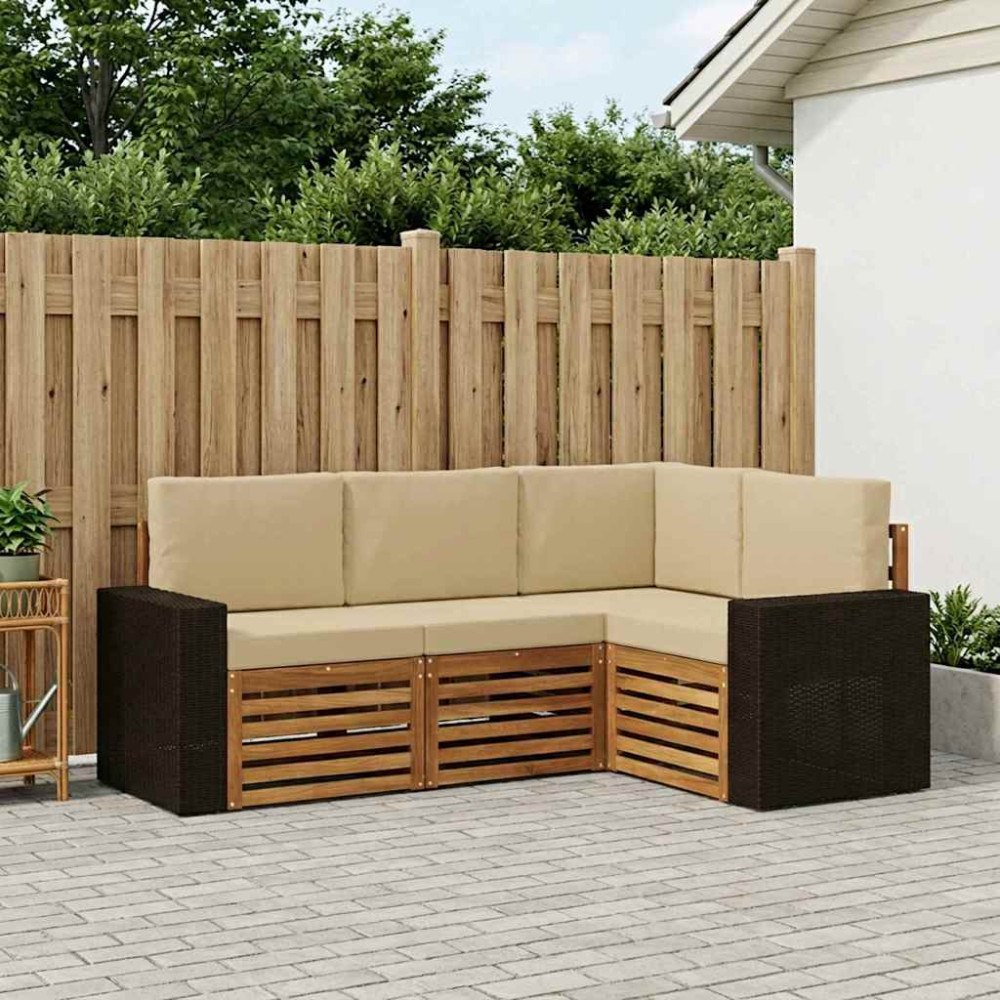 vidaXL Soffgrupper med kudde 4 pcs Massivt Akaciaträ