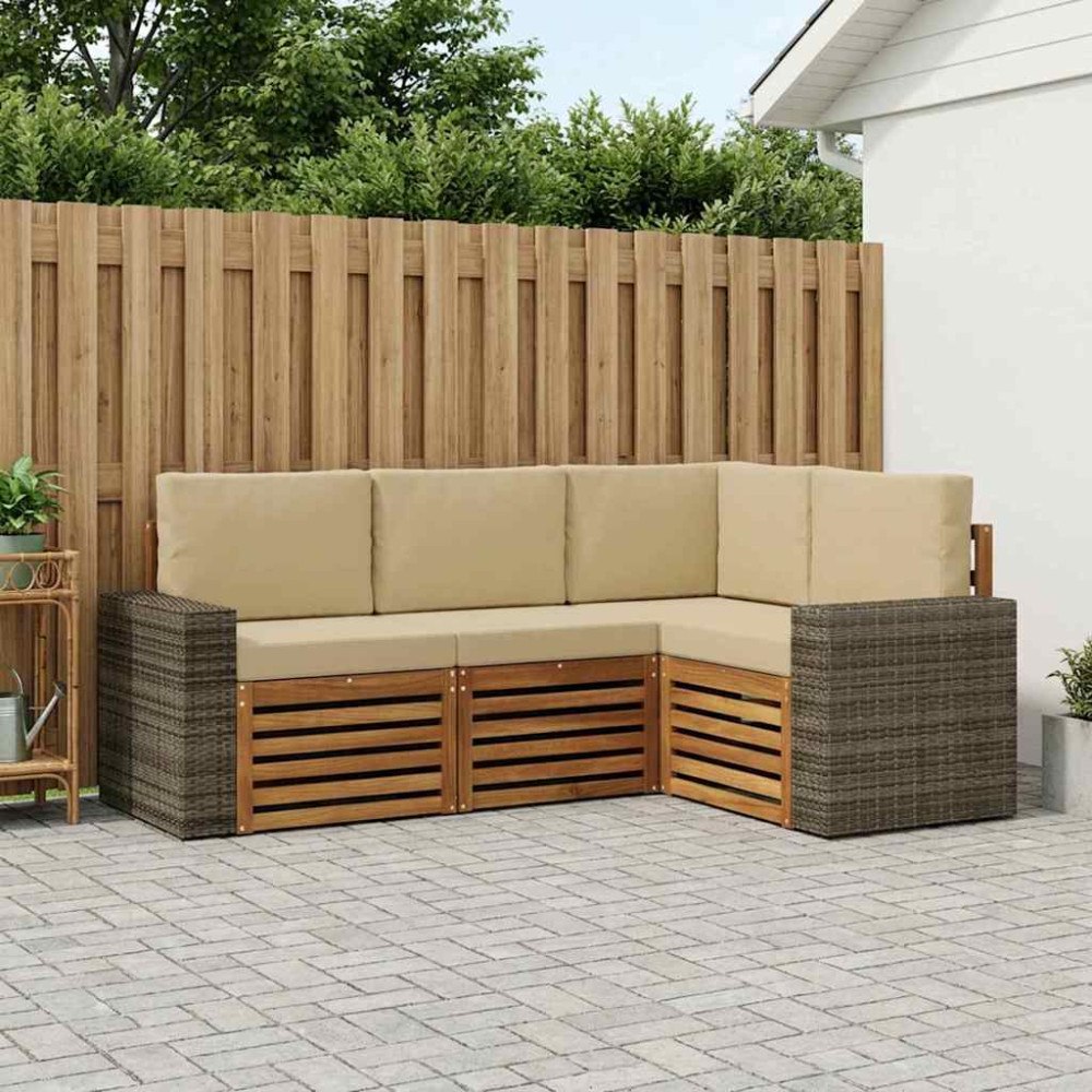 vidaXL Soffgrupper med kudde 4 pcs Massivt Akaciaträ