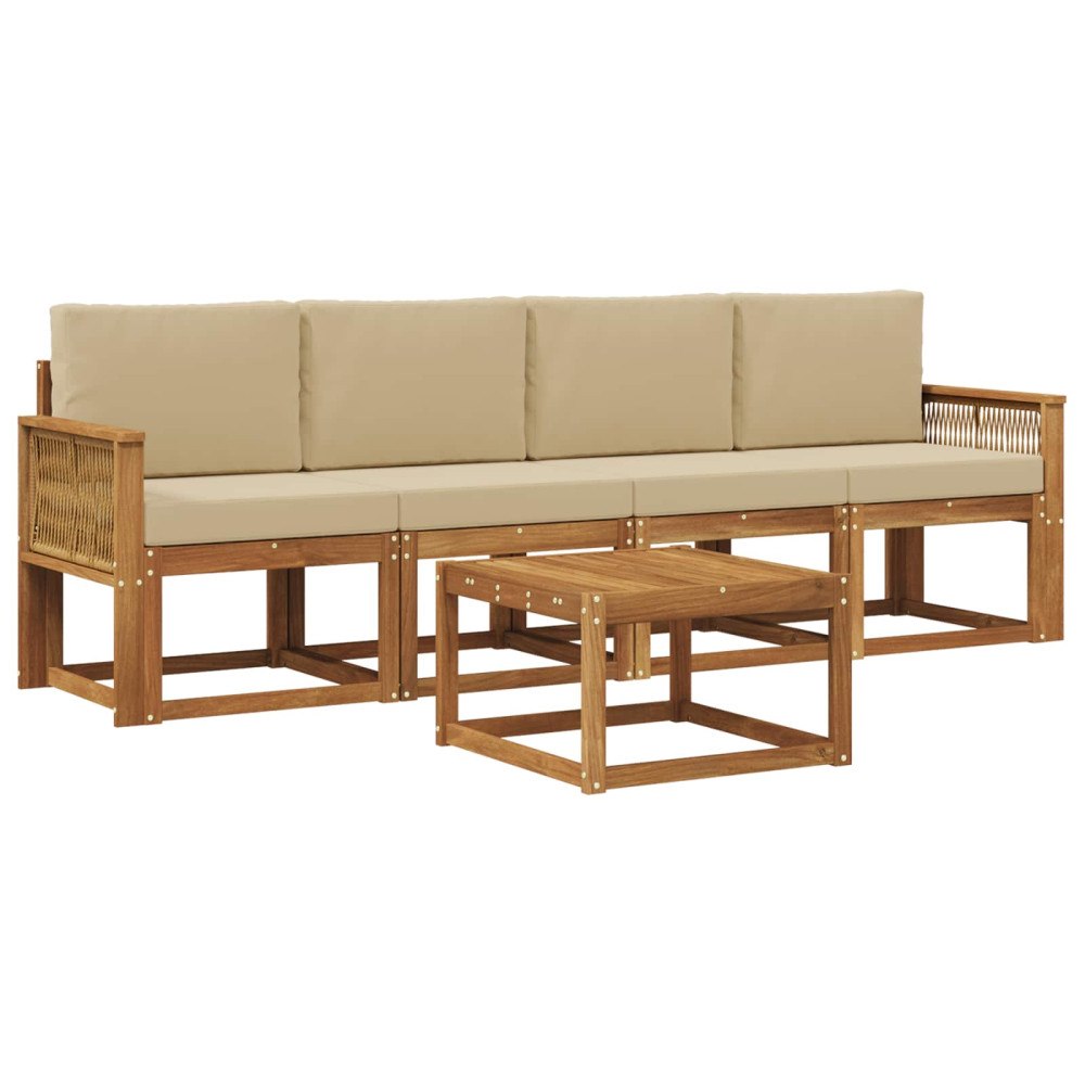 vidaXL Utomhussoffset 5 pcs Naturlig och Beige Polyester