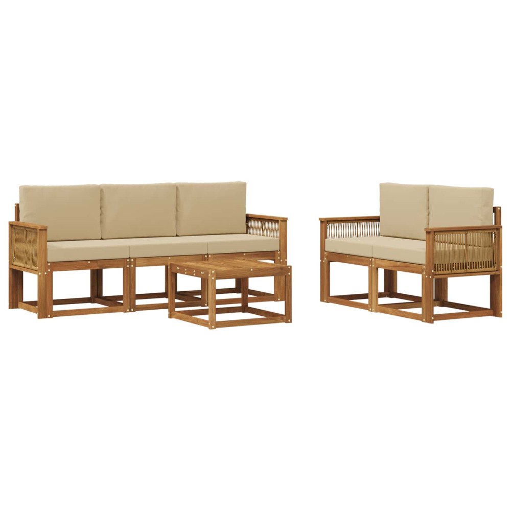 vidaXL Utomhussoffset 6 pcs Naturlig och Beige Polyester