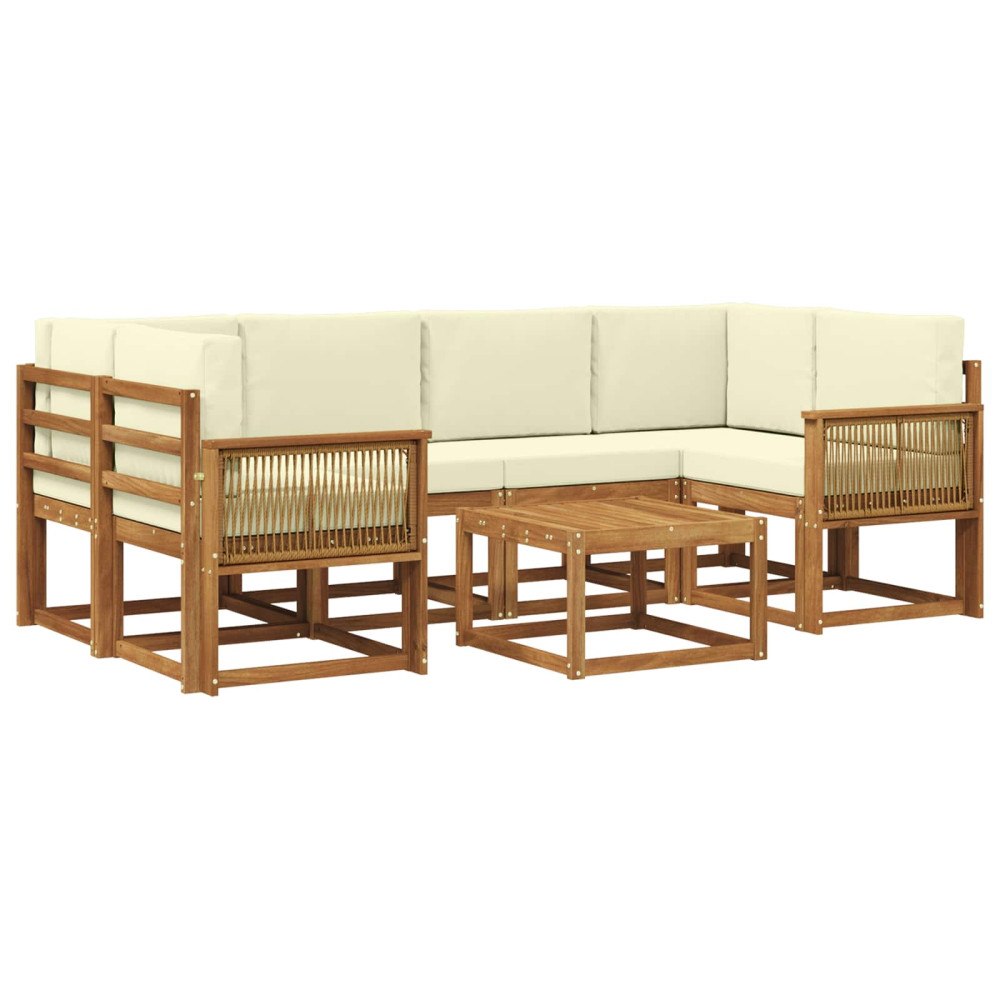 vidaXL Utomhussoffset 7 pcs Naturlig och Grädde Polyester