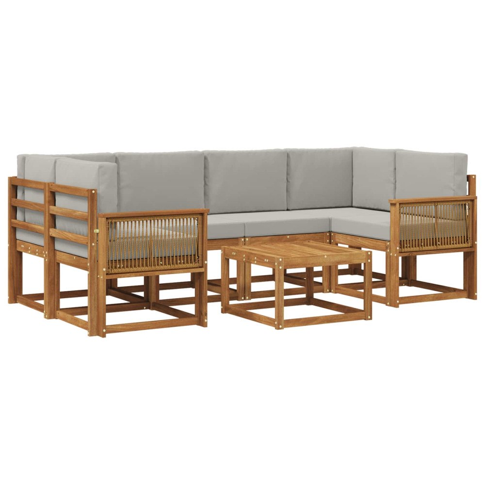 vidaXL Utomhussoffset 7 pcs Naturlig och ljusgrå Polyester