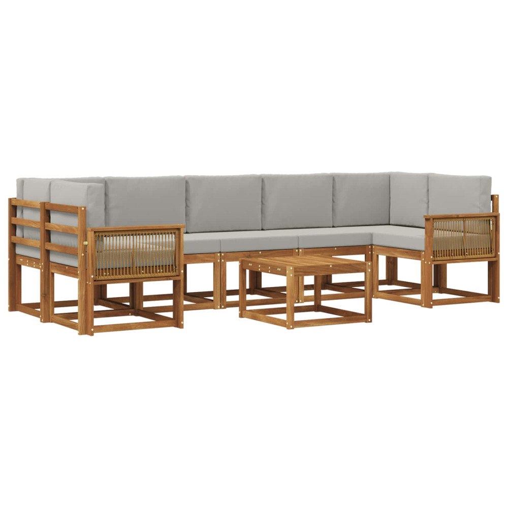 vidaXL Utomhussoffset 8 pcs Naturlig och ljusgrå Polyester