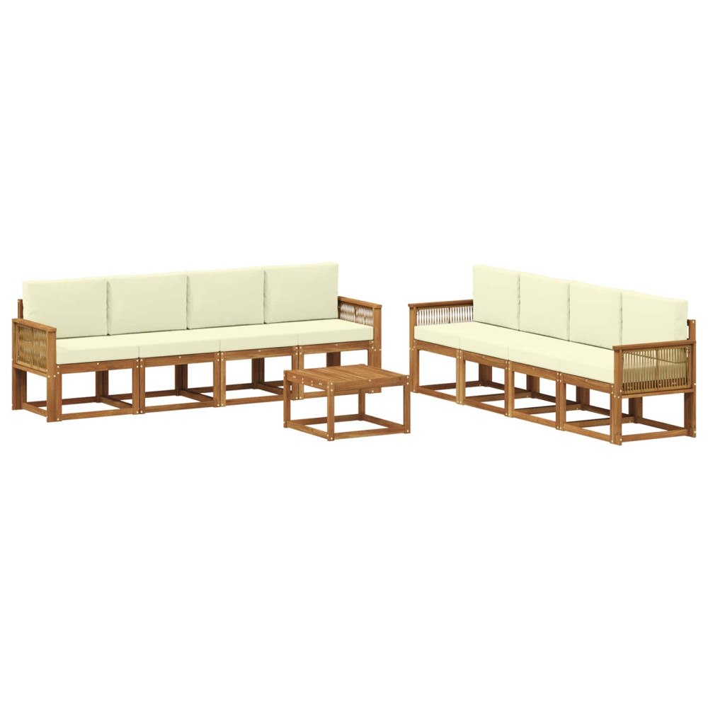 vidaXL Utomhussoffset 9 pcs Naturlig och Grädde Polyester