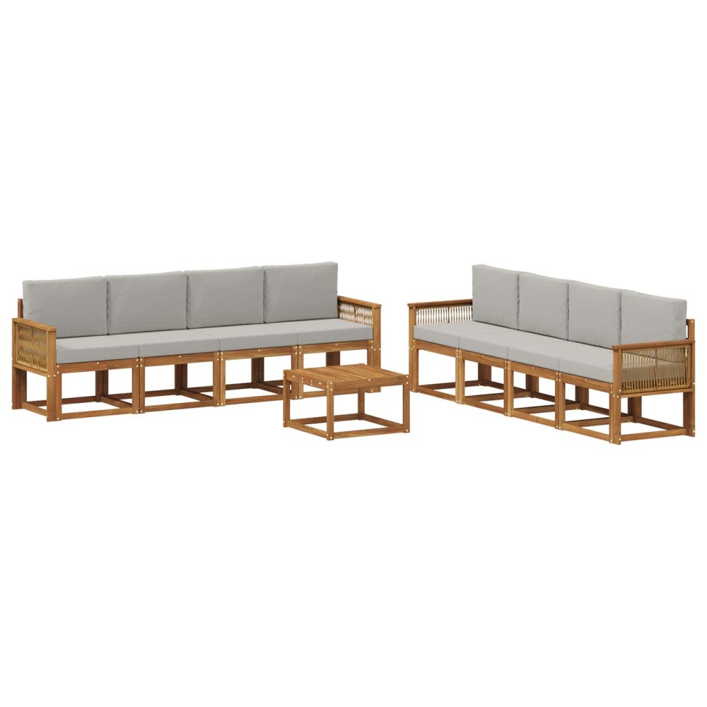 vidaXL Utomhussoffset 9 pcs Naturlig och ljusgrå Polyester