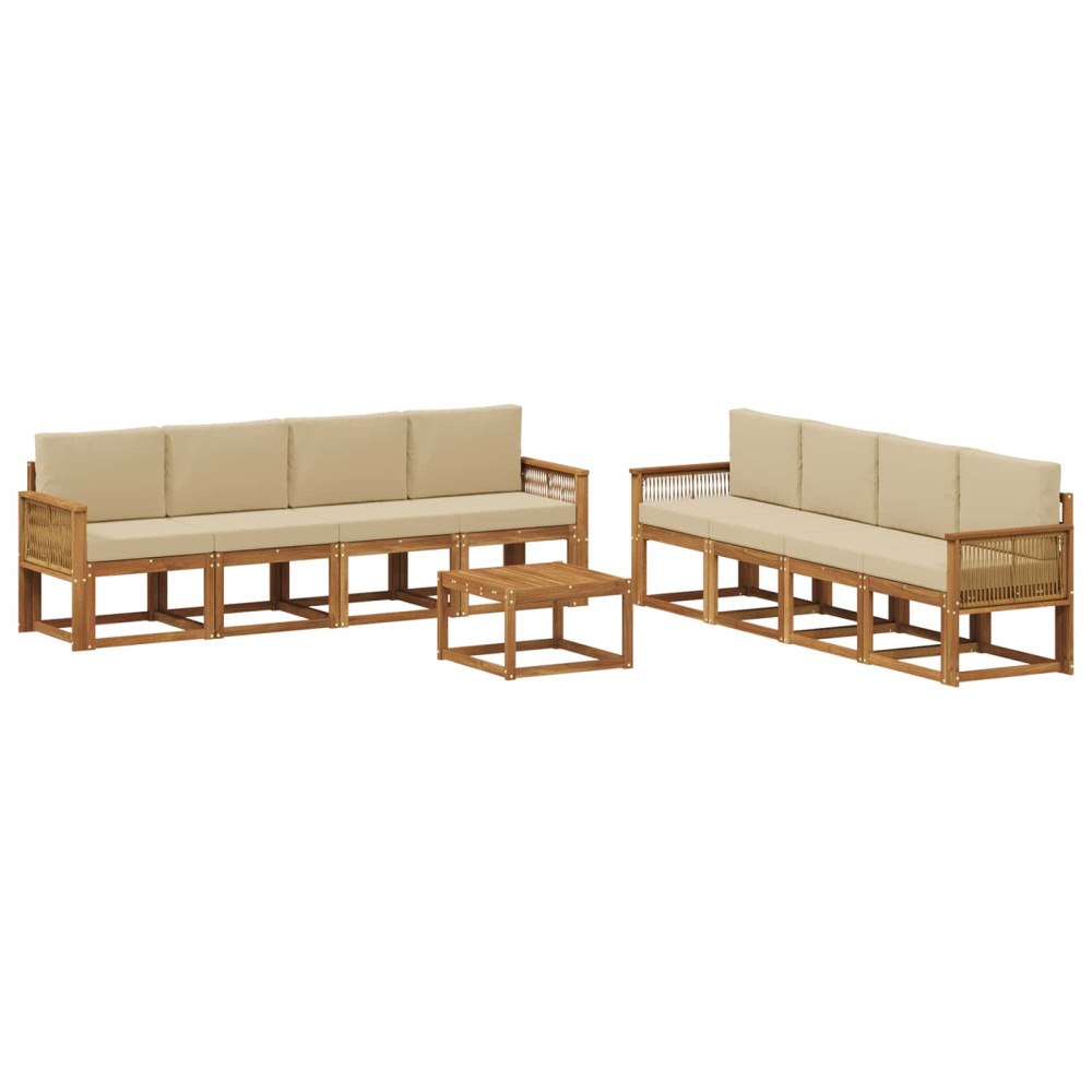 vidaXL Utomhussoffset 9 pcs Naturlig och Beige Polyester
