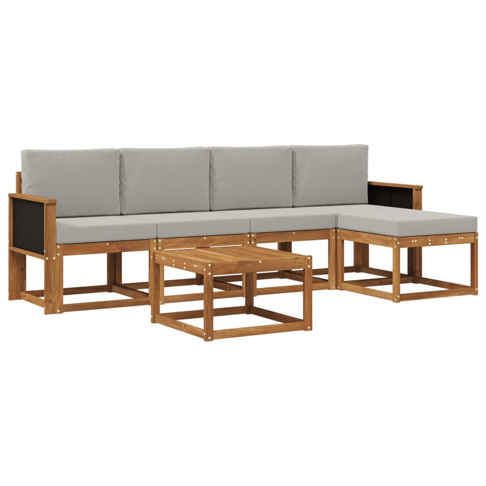 vidaXL Utomhussoffset 6 pcs Naturlig och ljusgrå Polyester