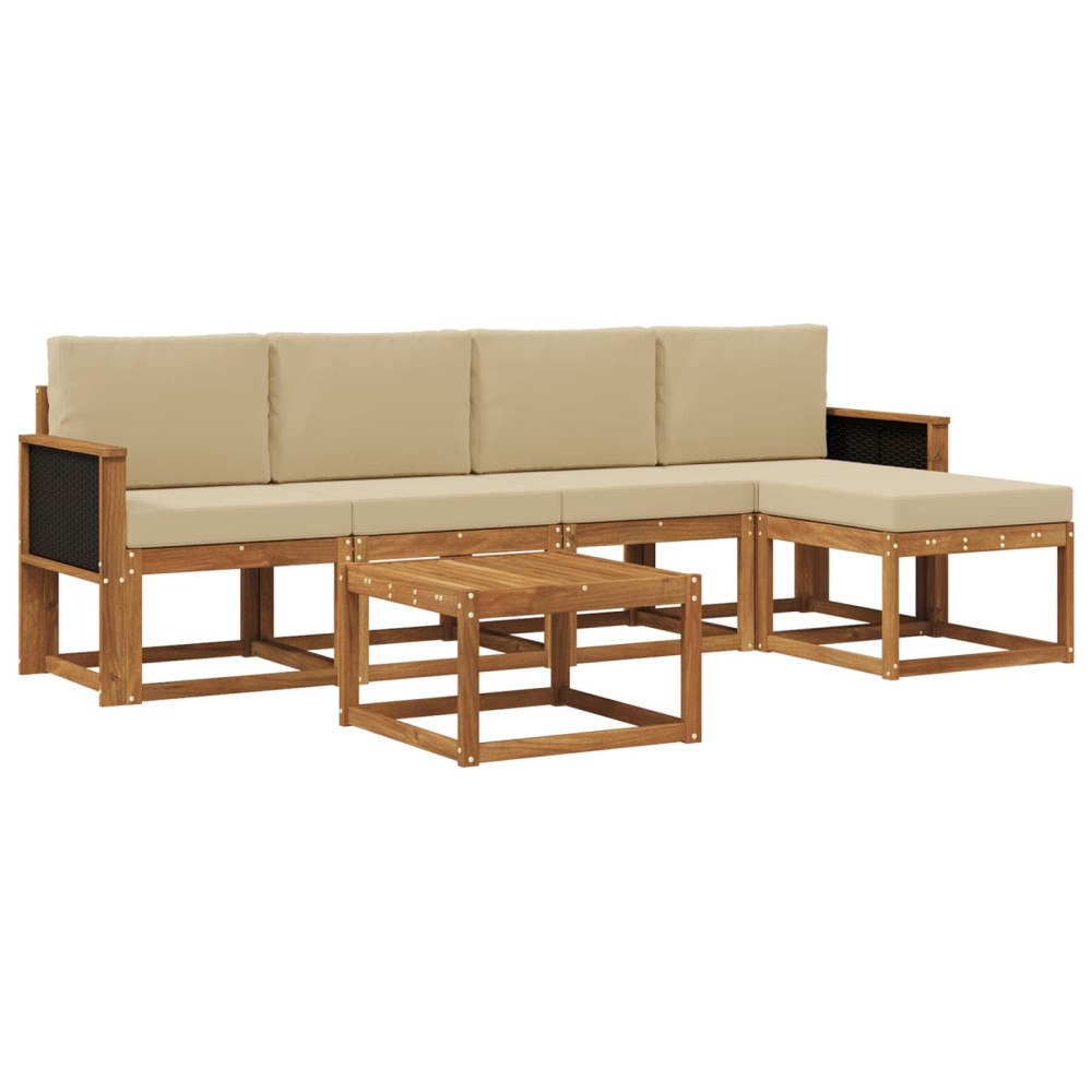 vidaXL Utomhussoffset 6 pcs Naturlig och Beige Polyester