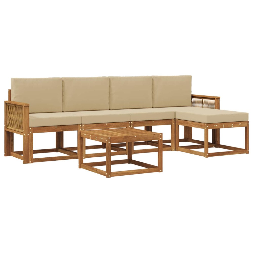 vidaXL Utomhussoffset 6 pcs Naturlig och Beige Polyester