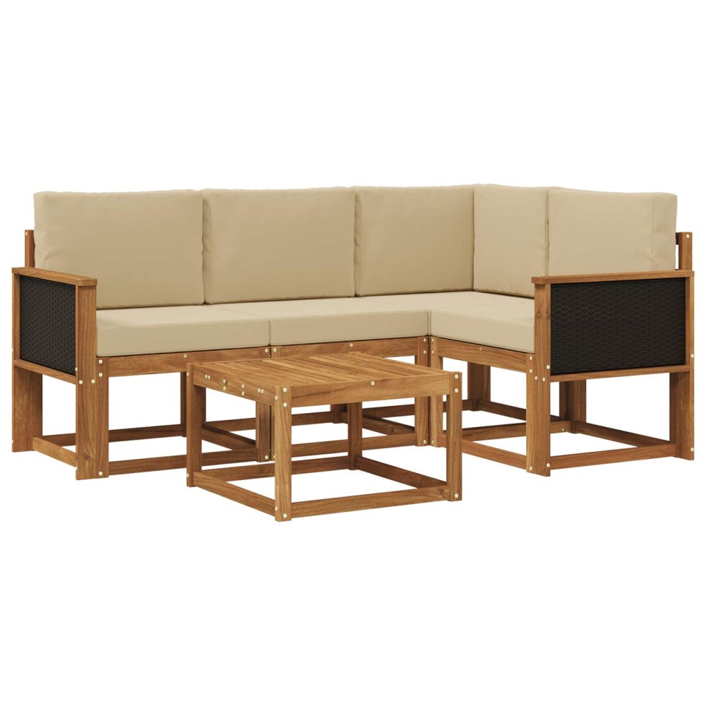 vidaXL Utomhussoffset 5 pcs Naturlig och Beige Polyester