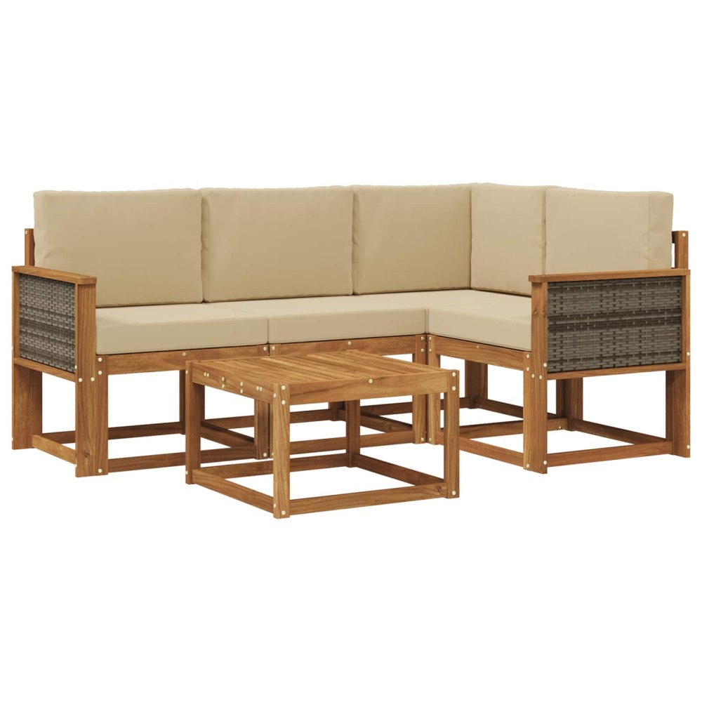 vidaXL Utomhussoffset 5 pcs Naturlig och Beige Polyester