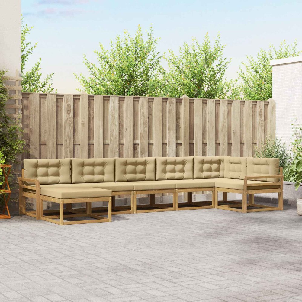 vidaXL Utomhussoffset med kudde 7 pcs Vit och Beige