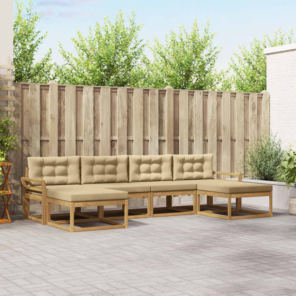 vidaXL Utomhussoffset med kudde 6 pcs Vit och Beige