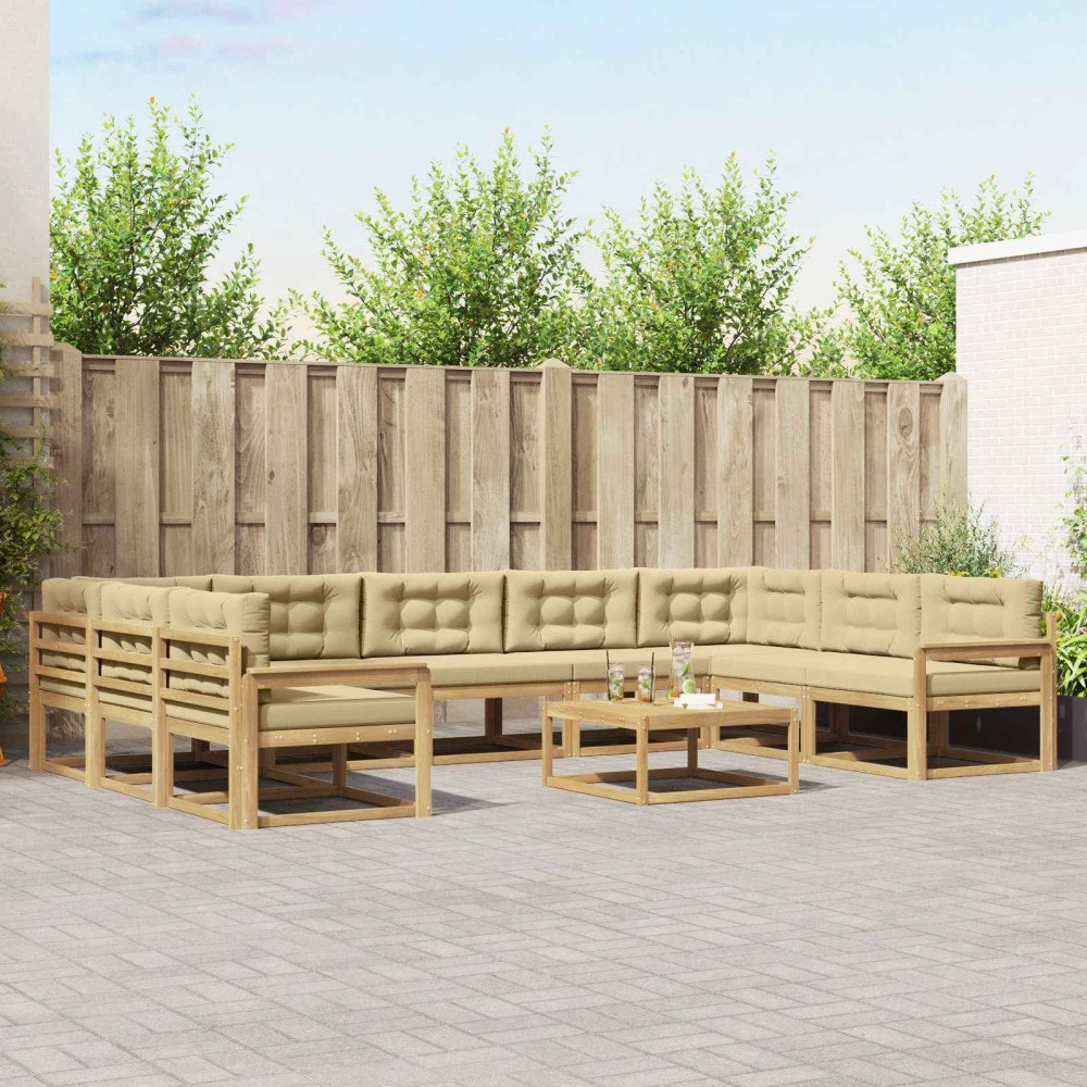 vidaXL Utomhussoffset med kudde 10 pcs Vit och Beige
