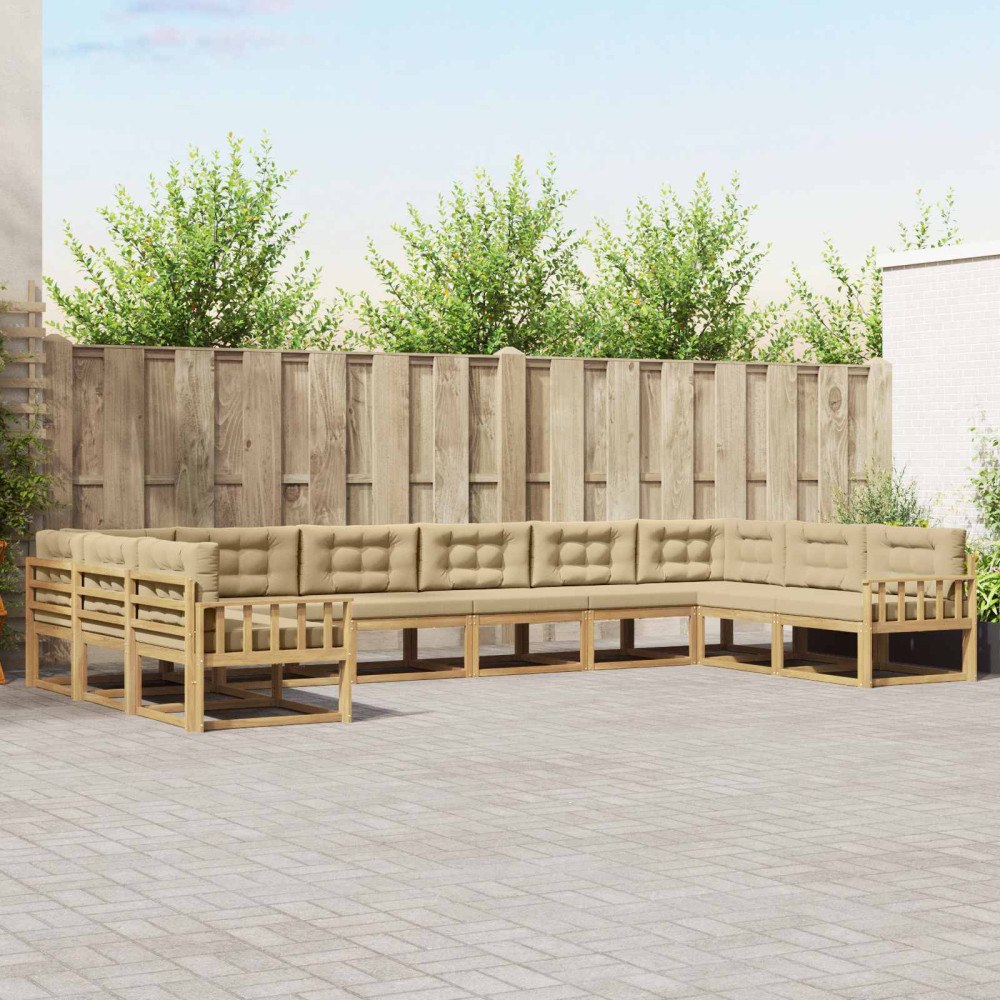 vidaXL Utomhussoffset med kudde 10 pcs Vit och Beige