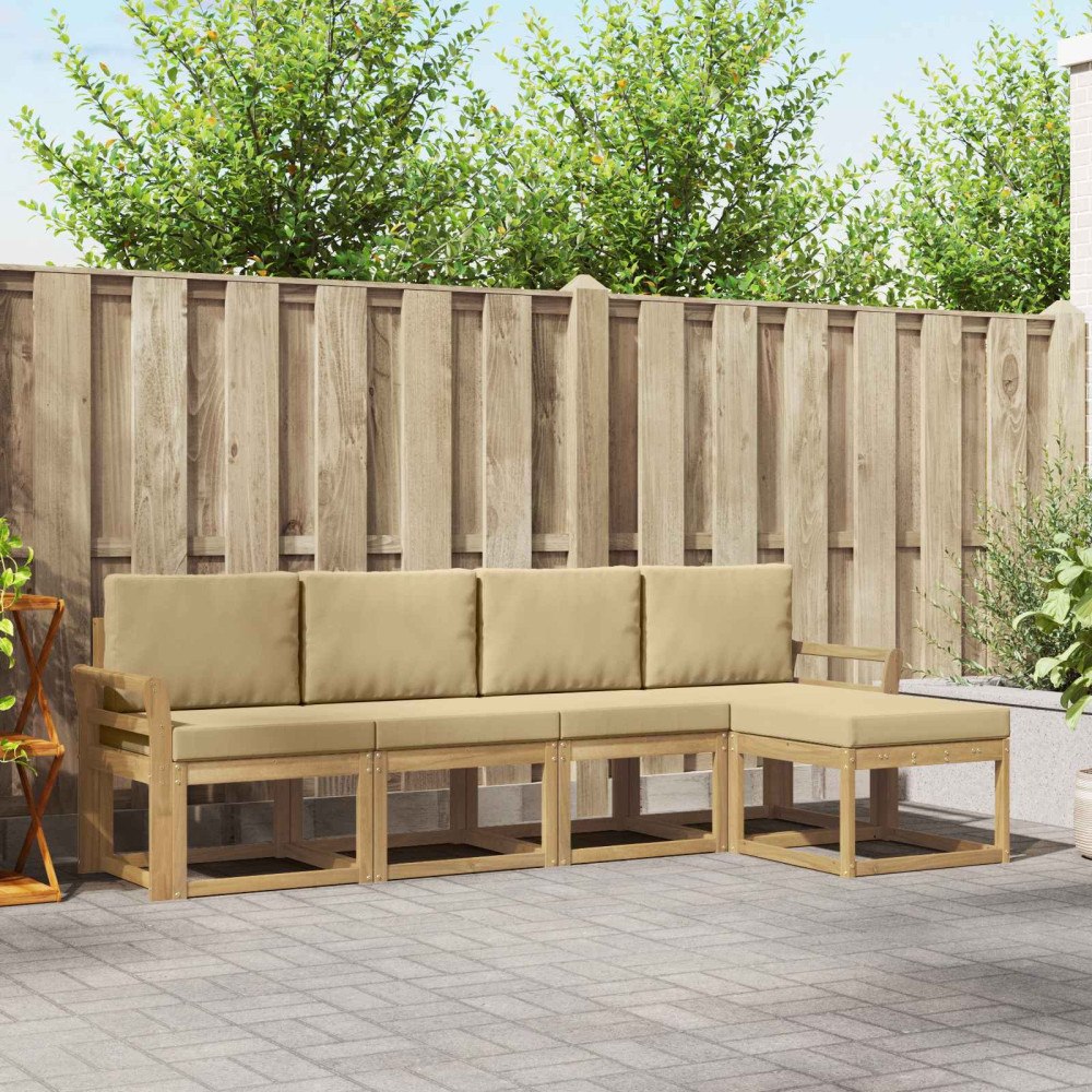 vidaXL Utomhussoffset med kudde 5 pcs Vit och Beige