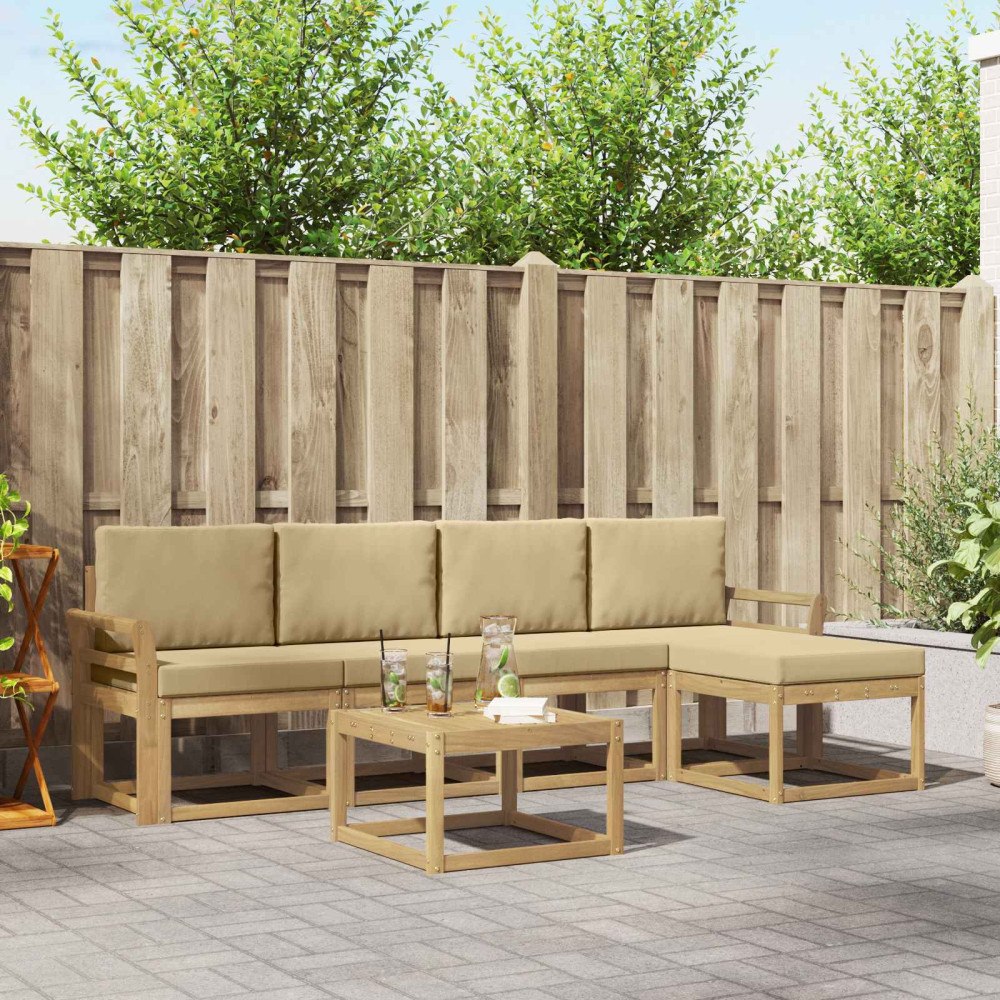 vidaXL Utomhussoffset med kudde 6 pcs Vit och Beige