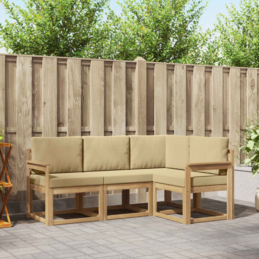 vidaXL Utomhussoffset med kudde 4 pcs Vit och Beige