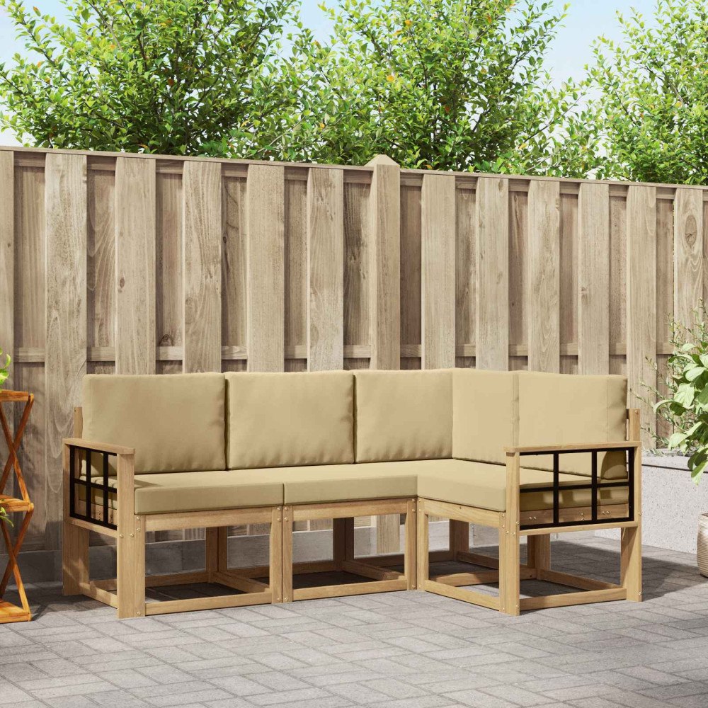 vidaXL Utomhussoffset med kudde 4 pcs Vit och Beige