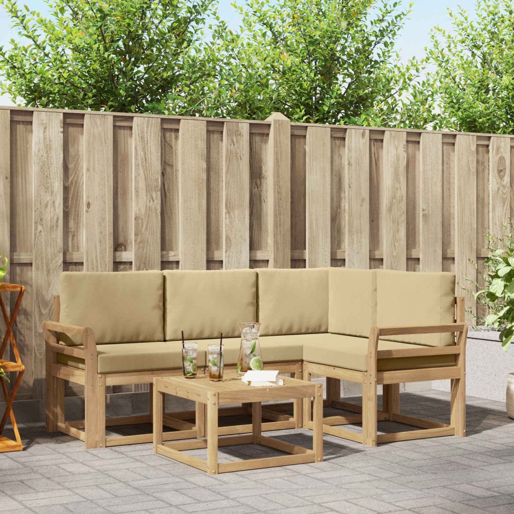 vidaXL Utomhussoffset med kudde 5 pcs Vit och Beige
