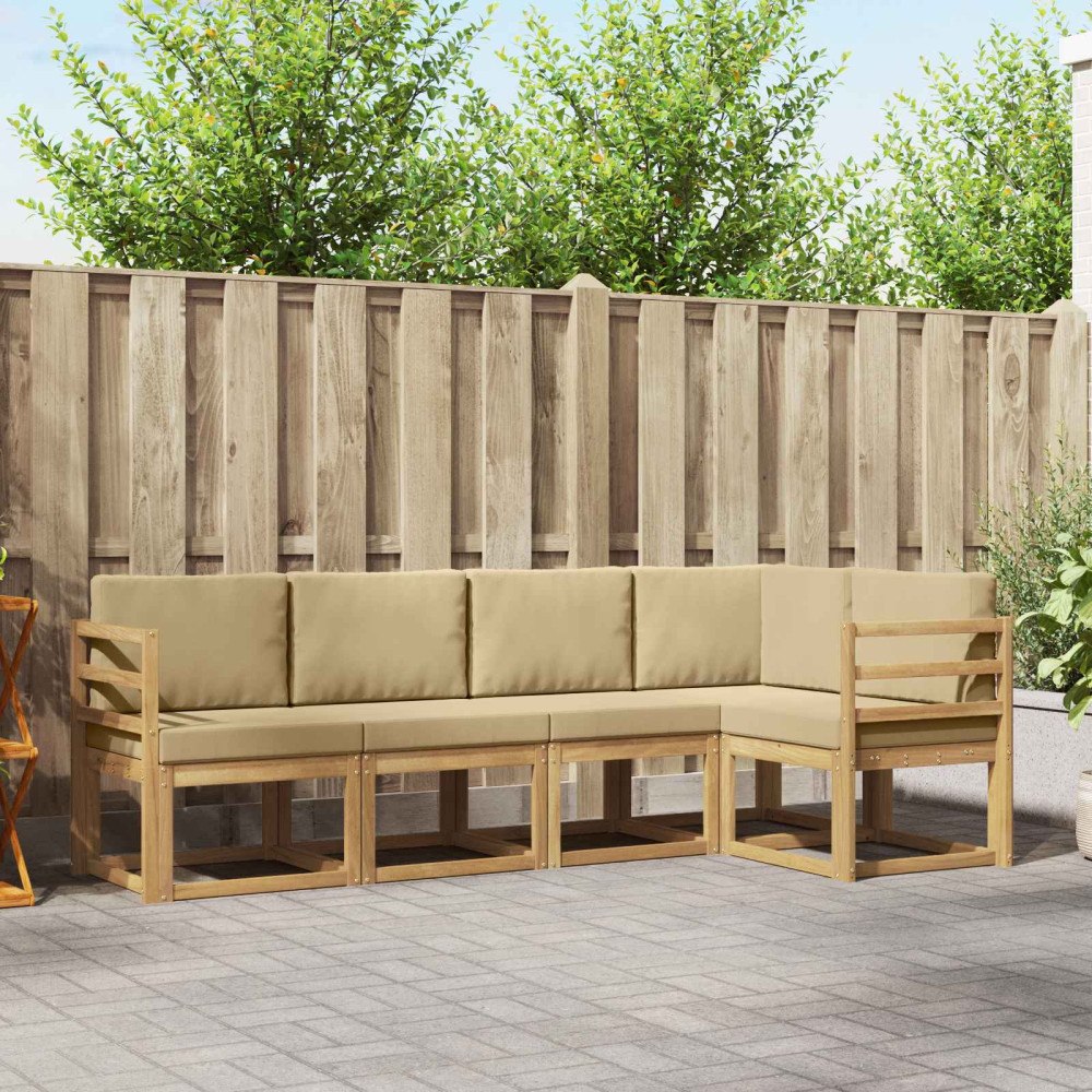 vidaXL Utomhussoffset med kudde 5 pcs Vit och Beige