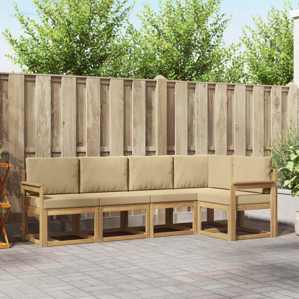 vidaXL Utomhussoffset med kudde 5 pcs Vit och Beige
