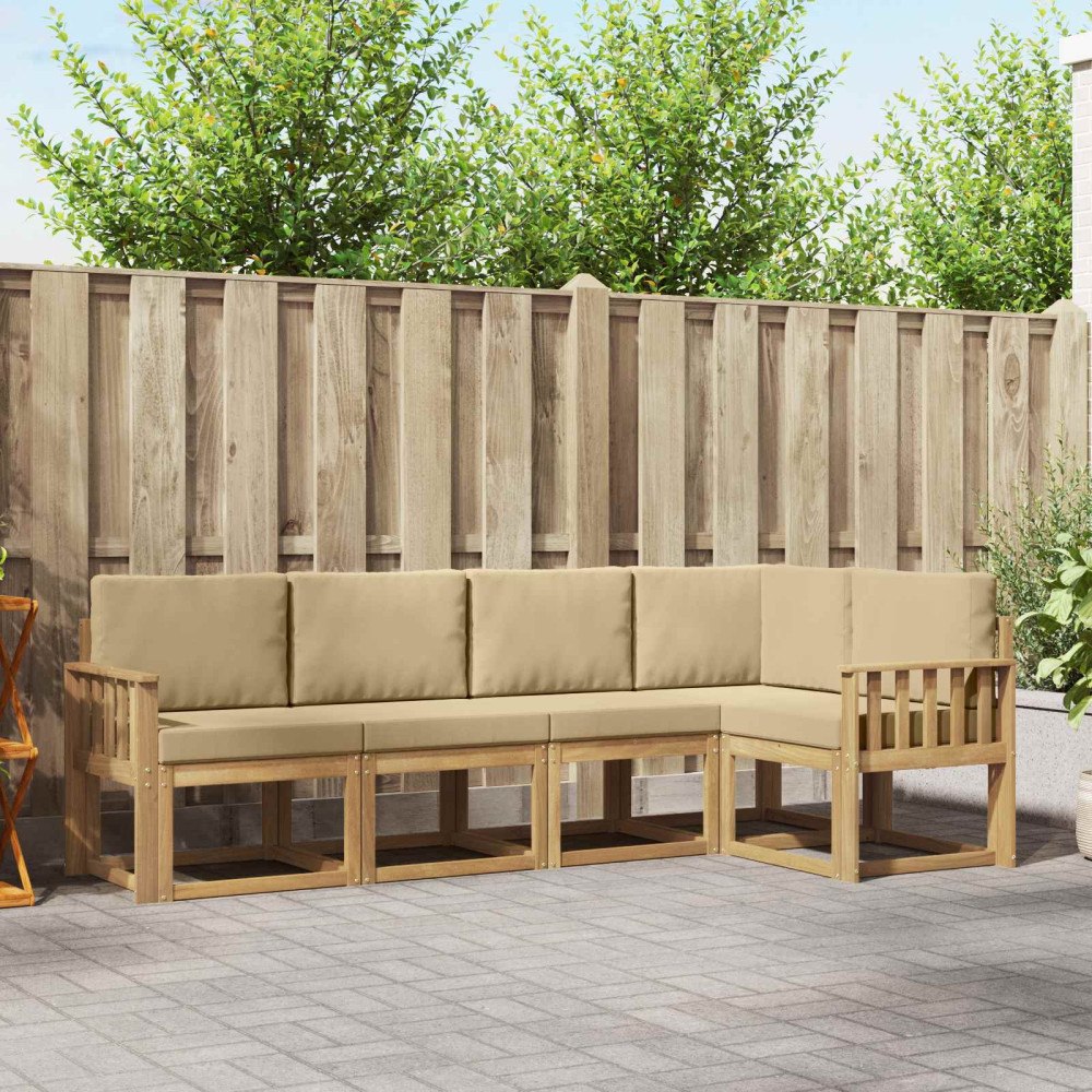 vidaXL Utomhussoffset med kudde 5 pcs Vit och Beige