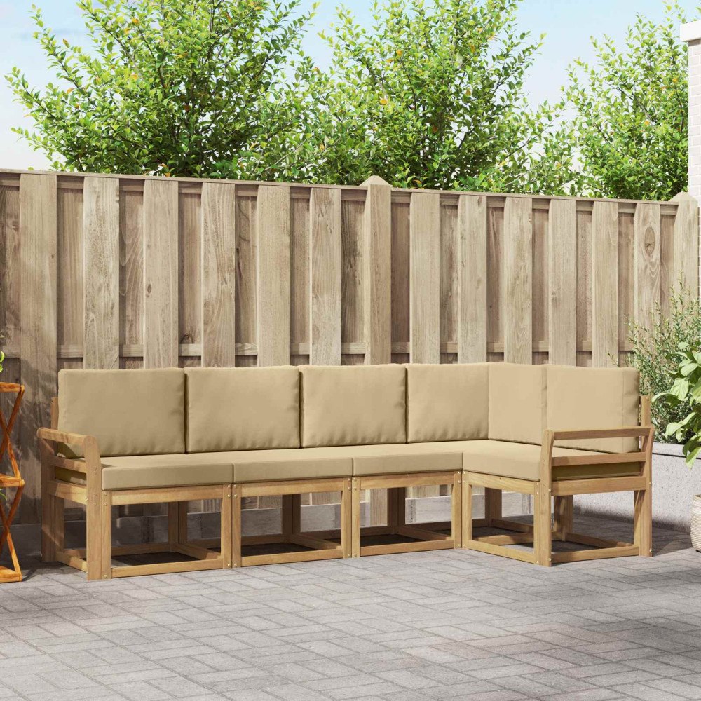 vidaXL Utomhussoffset med kudde 5 pcs Vit och Beige