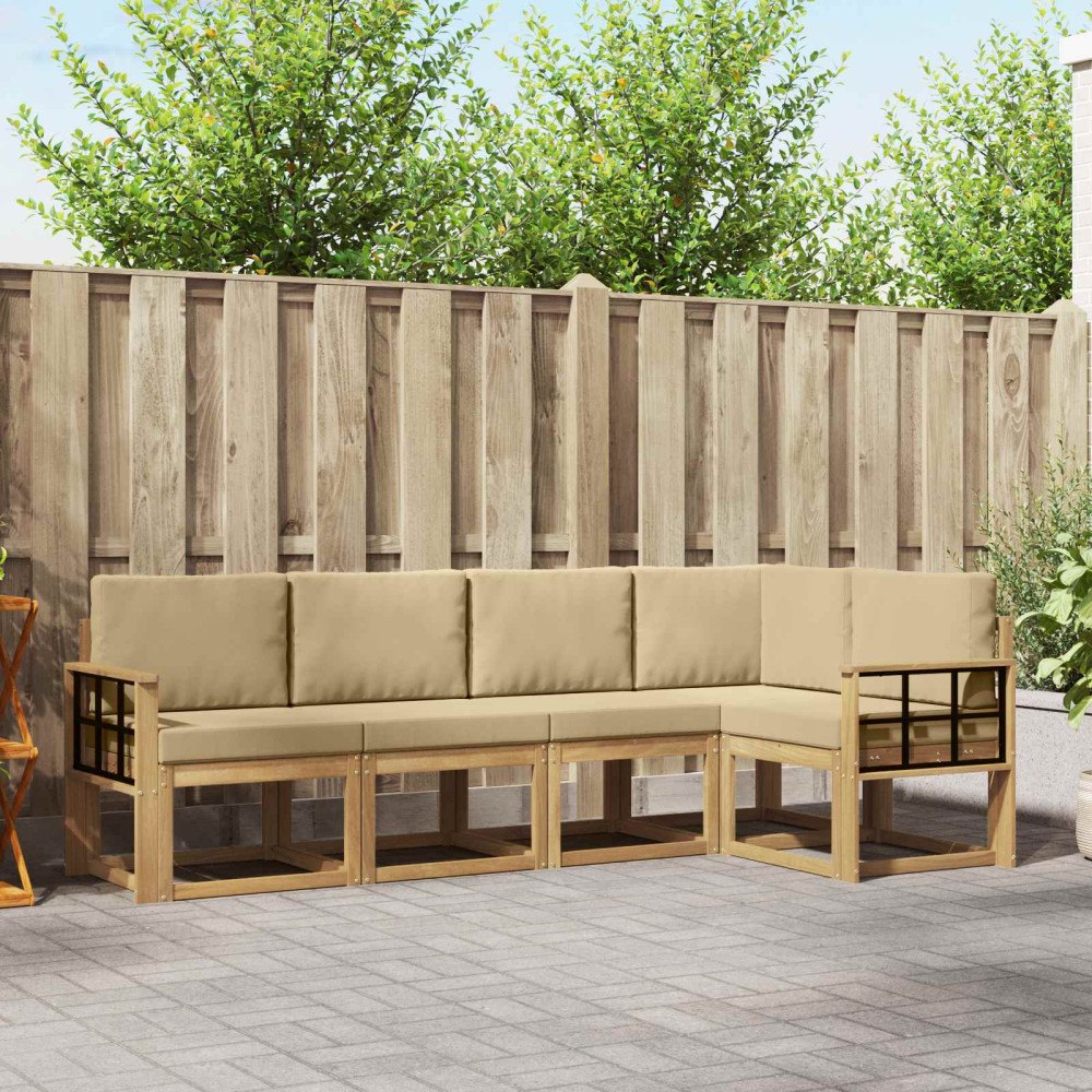 vidaXL Utomhussoffset med kudde 5 pcs Vit och Beige