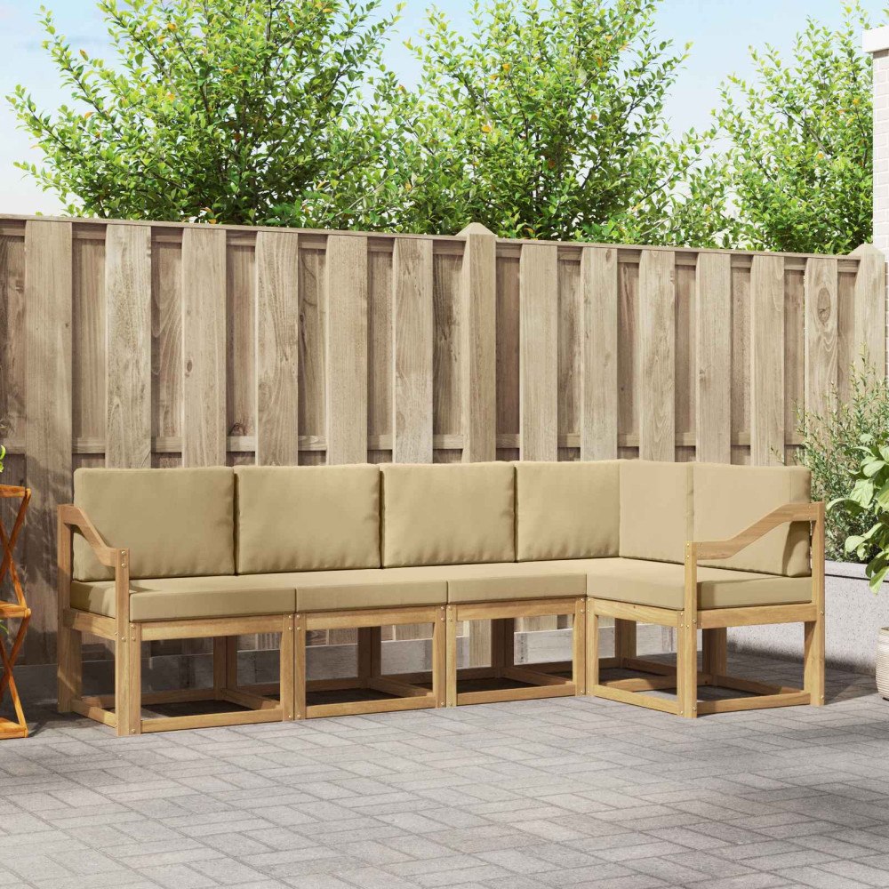 vidaXL Utomhussoffset med kudde 5 pcs Vit och Beige