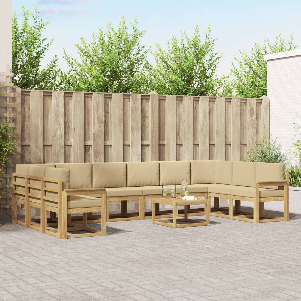 vidaXL Utomhussoffset med kudde 11 pcs Vit och Beige