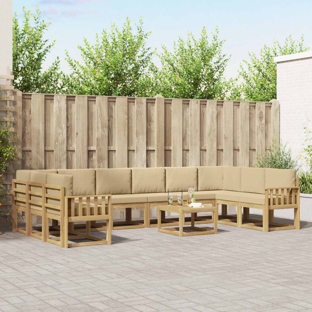 vidaXL Utomhussoffset med kudde 11 pcs Vit och Beige