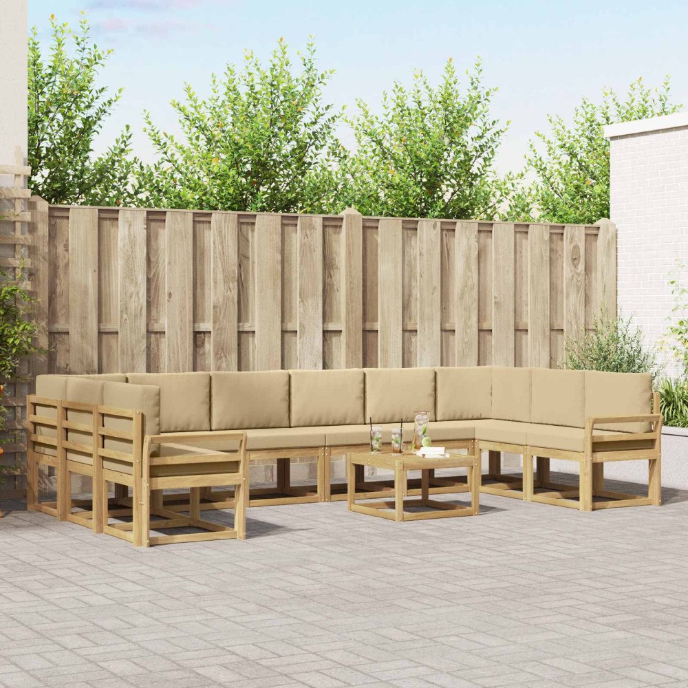 vidaXL Utomhussoffset med kudde 11 pcs Vit och Beige